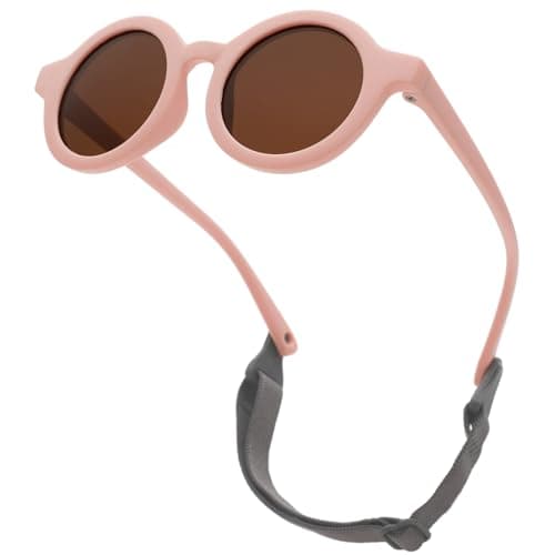 Image of LOJUDI Baby Sunglasses 0-24 Months - with Strap Polarised Cute Round for Newborn Infant Toddler Sunglasses Baby Girls Boys-Pink Frame