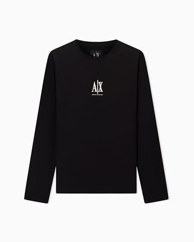 Image of Armani Exchange Men's Icon Project, Embroidered Logo, Long Sleeve, T-Shirt, Black, L