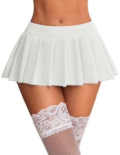 Image of Avidlove Women's Mini Pleated Skater Skirt - Sexy Short Plain Attractive Gogo Anime Girls Cosplay Schoolgirl Party Skirt White