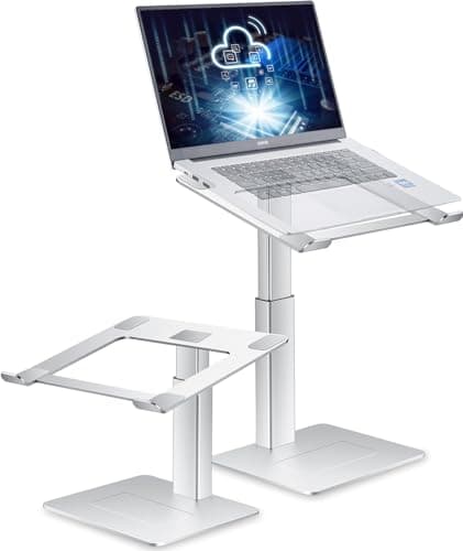 Image of supamir Adjustable Laptop Stand for Desk, DJ Laptop Riser, Standing Desk Converter, Support Working on Computer Sitting/Standing, Compatible with MacBook, Dell, HP and All 13"-16.5" Notebooks, Silver