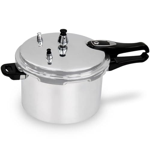 Image of 6 Litre Dual Handle Pressure Cooker for Kitchen & Catering, Aluminium + Stainless Steel, Suitable for all Hob Types Including Induction Hob - Silver