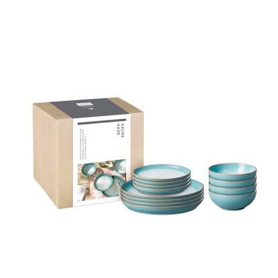 Image of Denby Azure Coupe Tableware Set, Ceramic, Aqua, 30.5 x 36 x 24.5 cm