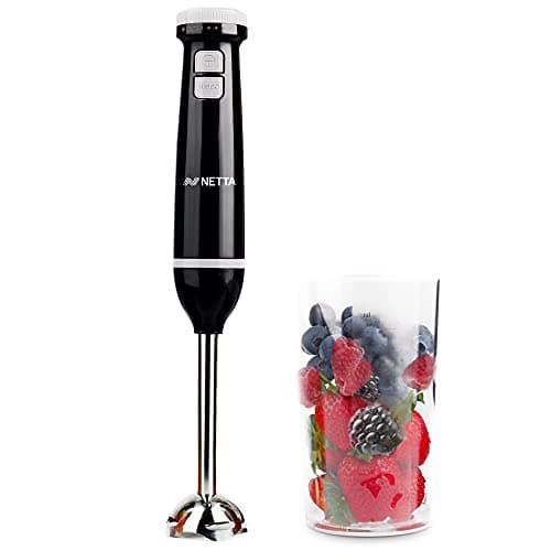 Image of NETTA Hand Blender with 700ml Beaker - Powerful 600W - Variable Speed and Turbo Settings - Food Grade 304 Stainless Steel Blades - Ergonomic Stick Handle - BPA Free