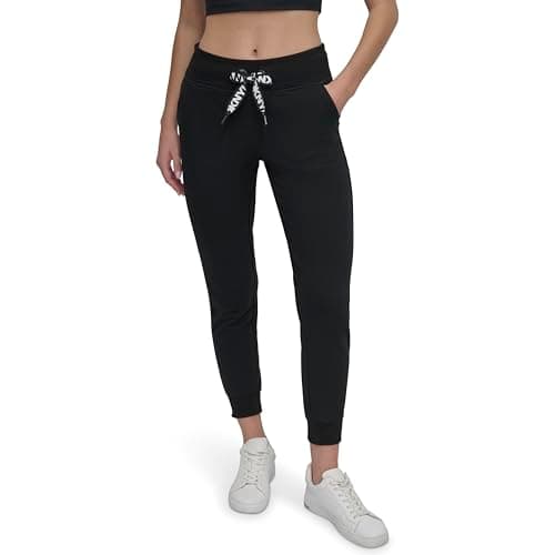 Image of DKNY Womens Two Tone Drawcord Cuffed Jogger Sweatpants, Black, M UK