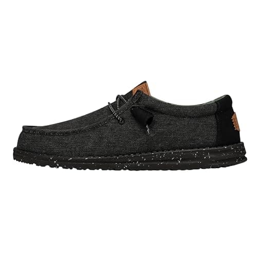 Image of HEYDUDE - Men's Wally Washed Canvas - Casual Slip-On Shoes - Moccasin Style, Black/Black, 8 UK