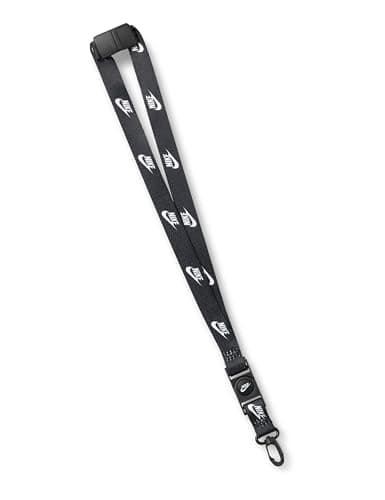 Image of Nike Club Standard Lanyard Key Strap Key Holder ID Badge Key Lanyard Everyday Sports Accessory, Black/White/White, One Size