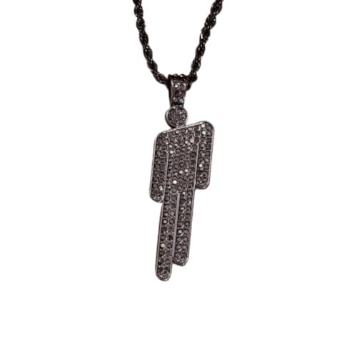 Image of EPRHAY Unisex Colourful Diamond Human Necklace,Sparkling Rhinestone Crooked Headed Pendant Necklace,Shining Multi-coloured Humanoid Shape Ornament,Stylish Hip Hop Stainless Steel Jewelry (Black)
