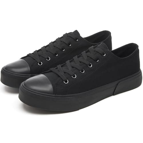 Image of yageyan Men Canvas Low top Shoes Classic Casual Sneakers Black and White Fashion Shoes, All Black, 10.5