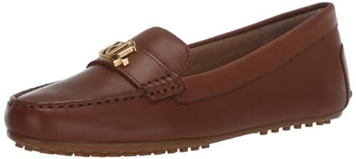 Image of Lauren Ralph Lauren Women's Barnsbury Burnished Leather Driver Driving Style Loafer, Brown, 5