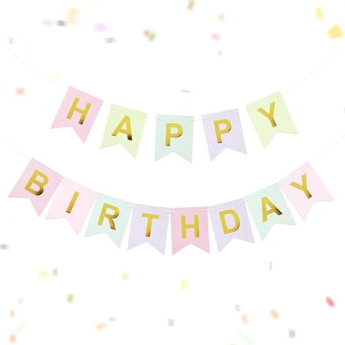 Image of Happy Birthday Banner Pastel Birthday Decorations for Girls Boys Macarons Bunting Colorful Garland Rainbow Party Supplies