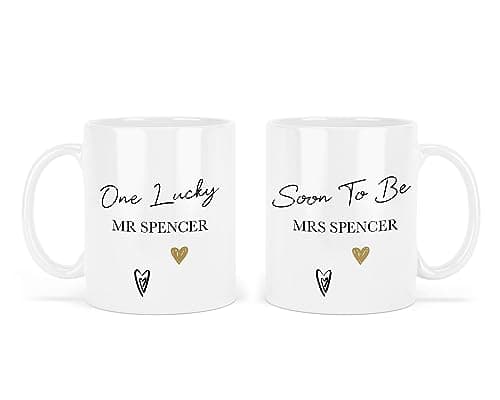 Image of UNIQUEPGIFTS Personalised Engagement Mug Set – Soon to Be Mrs & One Lucky Mr Design, Newly Engaged Keepsake, 11oz Ceramic Couple Mugs (Set of 2)
