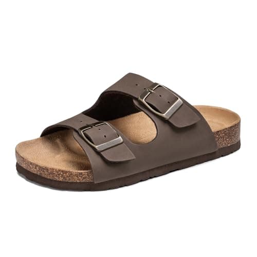 Image of FITORY Boys Girls Adjustable Glitter Slide Sandals Soft Cork Footbed Shoes with Shock Absorbing Insole for Little Kids/Big Kids Vibrant Brown Size 2