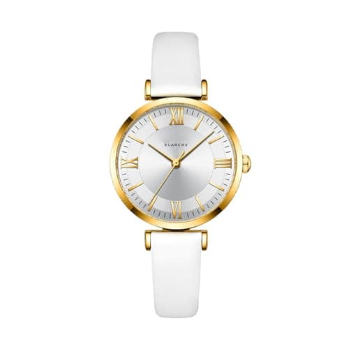 Image of BIEWO Wrist Watch for Women - Fashionable Quartz Analog Ladies Watch with Leather Strap (White)
