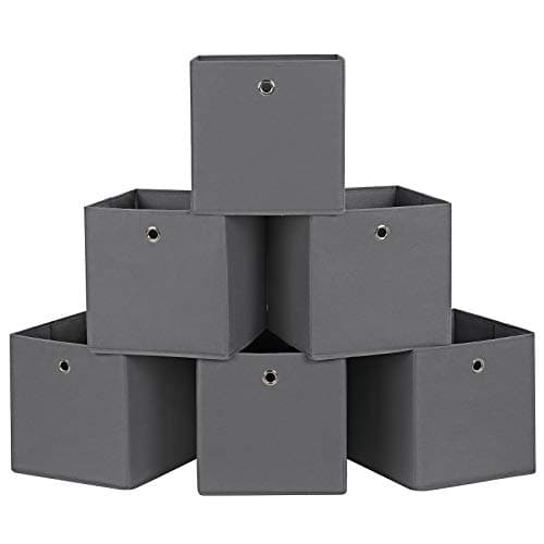 Image of SONGMICS RFB02G-3 Storage Boxes, Set of 6, Fabric Boxes, Folding Boxes Made of Non-Woven Fabric, Cubes Storage Baskets for Toys and Clothes, Grey, 30 x 30 x 30 cm