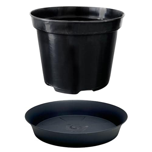 Image of Heavy Duty Round Plant Pot & Saucer Set – 7 Sizes from 3L to 25L – Indoor Outdoor Use – Durable Plastic for Flowers, Vegetables, Herbs - Includes Matching Saucer – Black (1, Round 10L + 30cm)