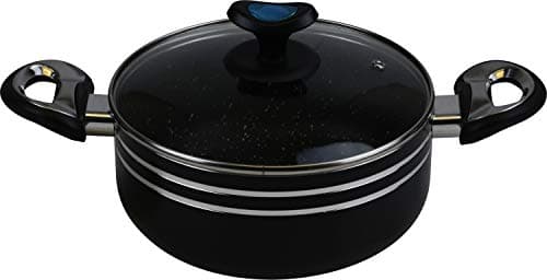 Image of Non Stick Marble Coated Casserole Pot Twin Side Handles with Tempered Glass Lid 26cm