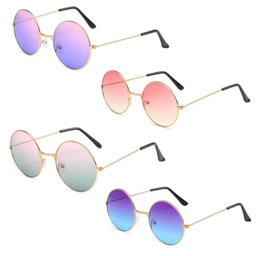 Image of FFDHWU 4 Pieces Round Frame Gradient Sunglasses, Hippie Sunglasses, Gradient Sunglasses, Women'S Round Frame Glasses, Colorful Beach Glasses, Trendy Fashion Glasses