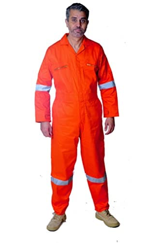 Image of GRS Reflective Tape Boiler Suit Coverall Overalls Zip Pocket Safety Workwear (Orange, Medium - 42' Chest)