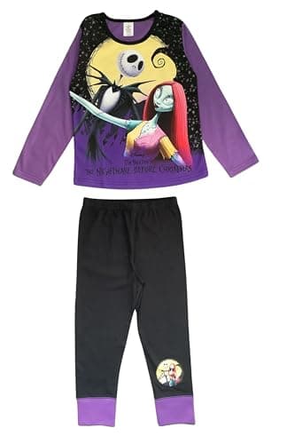 Image of The Nightmare Before Christmas Girls Pyjamas, 2 Piece Nightwear Set, Purple/Black Age 5-6 Years
