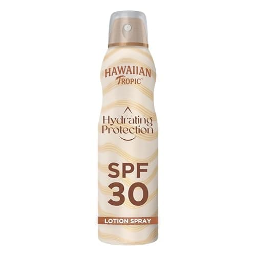 Image of Hawaiian Tropic - Hydrating Protection Sunscreen Spray, Water Resistant SPF 30 UVA + UVB Protection Sun Block, Tropical Scent Sun Lotion, 177 ml