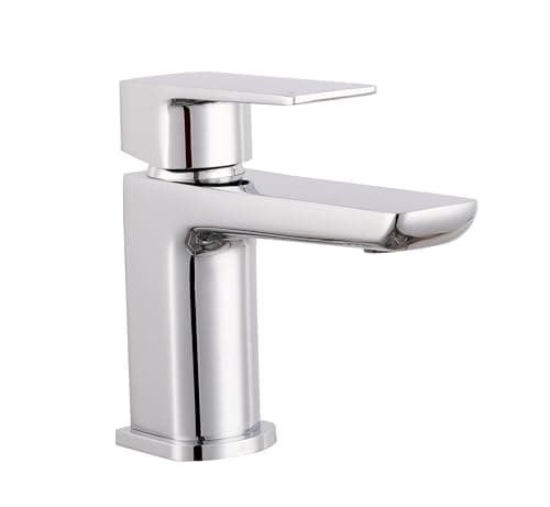 Image of VeeBath Lagoon Soft Square Basin Mixer with Pop-Up Waste – Modern Chrome Finish, Single Lever Control, G1/2" BSP Inlet, Deck Mounted Bathroom Taps, Bath and Basin Taps