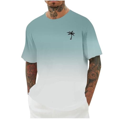 Image of Heavyweight Cotton T Shirt, Mens T Shirts Men's Fashion Casual T-Shirts Breathable Lightweight Tee Top Hawaiian Print Summer Camping Hiking Holidays Everyday Wear