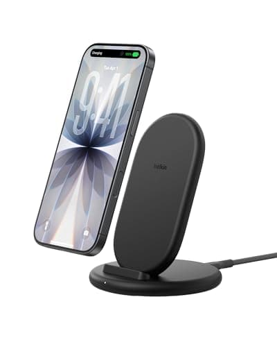 Image of Belkin BoostCharge Wireless Charging Stand, Phone Case Compatible, Wireless Charger for Apple iPhone, Samsung Galaxy, Google Pixel and more, 5ft/1.5m Cable Included - Black