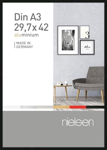 Image of nielsen Pixel Aluminium Picture Frame - Frosted Black A3, 29.7x42cm - with Float Glass and Easy Push-Turn Clips