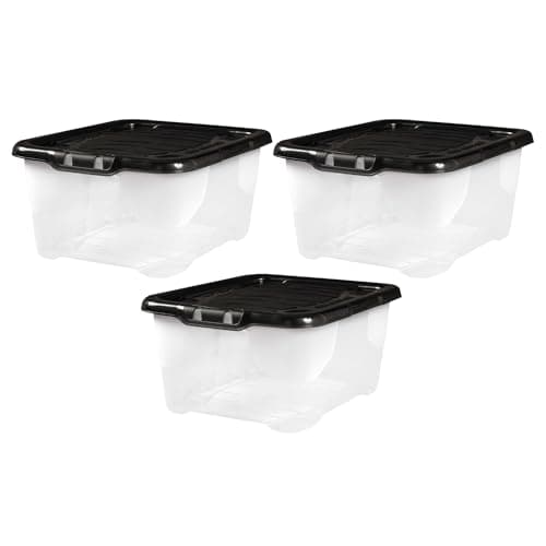 Image of TENLITE 𝐏𝐚𝐜𝐤 𝐎𝐟 𝟑 - 10L Litre Curve Clear Plastic Storage Box with Black Lid | Organiser Box Stackable Nestable Container | Perfect For Home & Office (10 Litre)