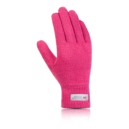 Image of GM Apparel Kids Knitted Thinsulate Thermal Gloves - 3M Insulated Full Finger Gloves Mittens for Kids Boys or Girls for Cold Winter Weather (Pink, 8-13 Years)