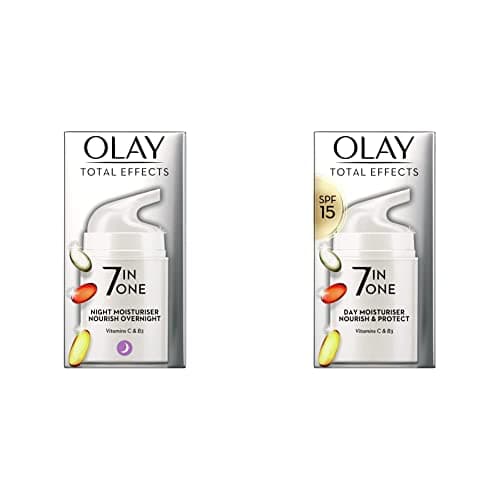Image of Olay Total Effects 7 in 1 Anti Ageing Night Firming Moisturiser, 50 ml (Pack of 1) & Olay Total Effects 7-In-1 Anti-Ageing Moisturiser With Spf15, Niacinamide, Vitamin C And E, 50 Ml