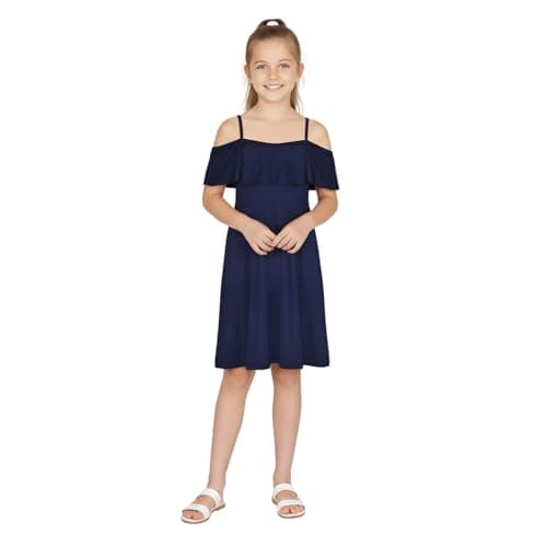 Image of A2Z 4 Kids Girls Off Shoulder Skater Outfit Stylish and Trendy Party Wear - PlainOff Shoulder Dress Navy 11-12