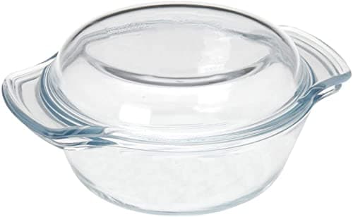 Image of Glass Round Casserole with Lid 1L Transparent Glass Oven Safe Individual Casserole Dish Oven to Table Food Baking Cooking Serving, Round, Small 1 Litre