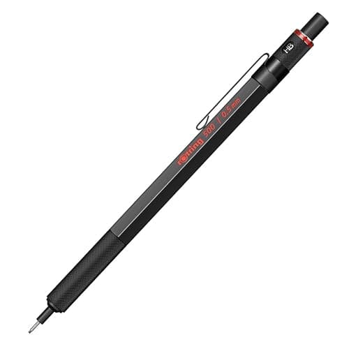 Image of rOtring 500 Mechanical Pencil | 0.5 mm HB Lead | Black hexagonal plastic barrel and non-slip textured metal grip