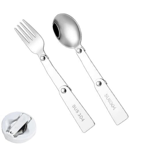 Image of 2 PCS Foldable Forks and Spoons Set, Tainless Steel Foldable Spoon, Tableware for Outdoors Travel Camping Replacement Utensil, for Outdoor Picnic Travel