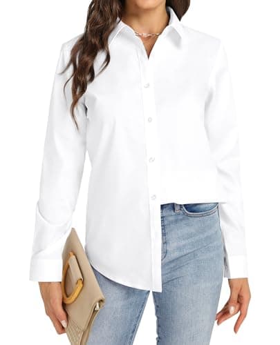 Image of J.VER White Shirts for Women Long Sleeve Stretch Dress White Blouse Business Casual Fitted Non Iron Work Office Executive Fashion Solid Top XS
