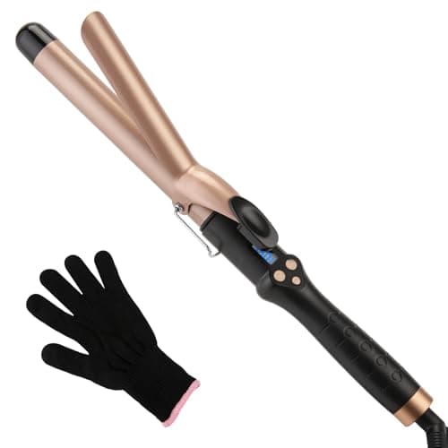 Image of Curling Tongs 25mm for Medium and Long Hair Professional Tourmaline Ceramic Barrel Curler Iron with Clamp Dual Voltage Adjustable Temperature Long-Lasting Results Black