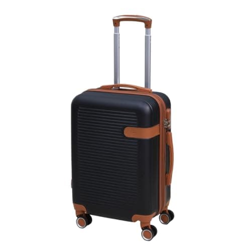 Image of UNIQUE HOME LIVING 20" Cabin Suitcase, Expandable Travel Suitcase with 4 Dual Spinner Wheels, Hard Shell ABS Hand Luggage Carry On Travel Trolley Case with Lock, Lightweight, Durable, Black-Brown, 43L