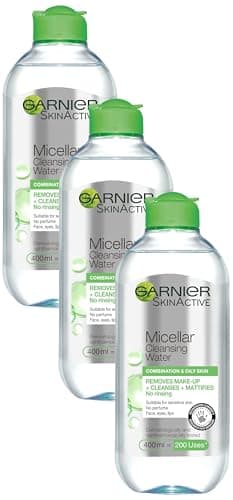 Image of Garnier Micellar Cleansing Water For Combination Skin, Gentle Face Cleanser and Makeup Remover, Fragrance Free, Recognised By The British Skin Foundation, Use With Reusable Micellar Eco Pads, 400 ml