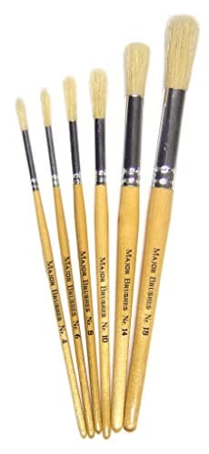 Image of Major Brushes Hog Bristle Short Handle Round Tip Paint Brushes - Set of 6