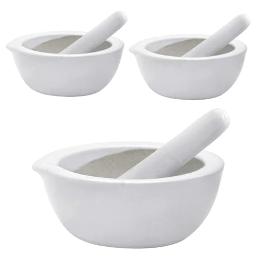 Image of Mini Pestle and Mortar - Small and Compact 7cm Mortar and Pestle Kitchen Tools for Grinding Spices and Herbs with Ease - Made from Traditional Porcelain (Pack of 3)