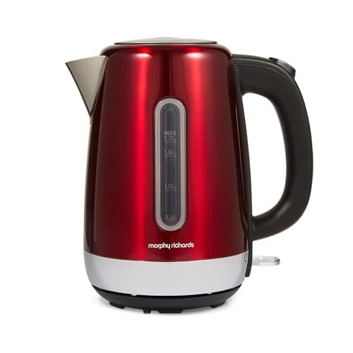 Image of Morphy Richards Equip Jug Kettle, 1.7L, 3Kw Rapid boil, Removeable Limescale Filter, Easy View Water Gauge, Stainless Steel Case, Red, 102785