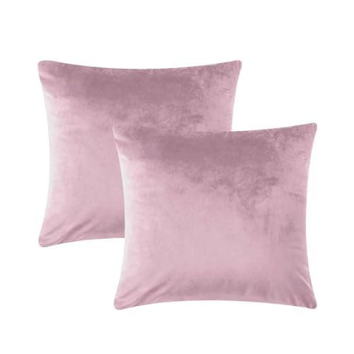Image of AMEHA Velvet Cushion Covers 18x18 Inches 2 Pack Square Throw Pillow Cases Decorative Pink Cushion Cover for Sofa Bedroom Living Room with Invisible Zipper (45 x 45 cm)