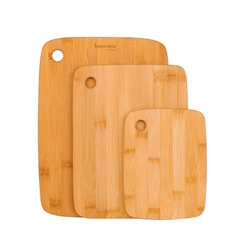 Image of Innoteck Premium Bamboo Chopping Boards Set of 3 – Extra Thick Wooden Cutting Boards – Meat Carving, Vegetable, Bread & Cheese Board – Durable, Moisture Resistant, Easy Hang