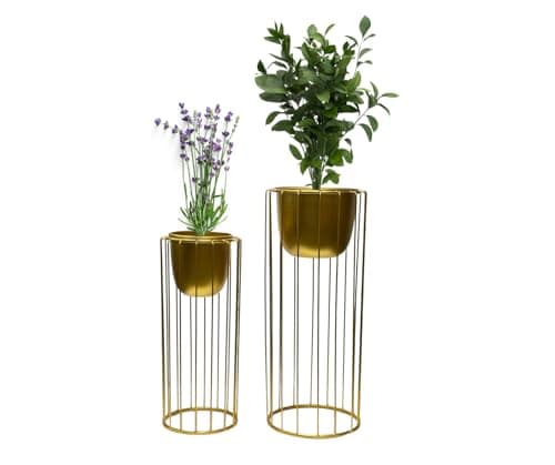 Image of Trendi Gold Set of 2 Planter Pots with Metal Stands, Flower Pots Living Room Decor | Plant Pot for Indoor/Outdoor Flower pot Plant Herb Garden Container Organizer decor (Set of 2