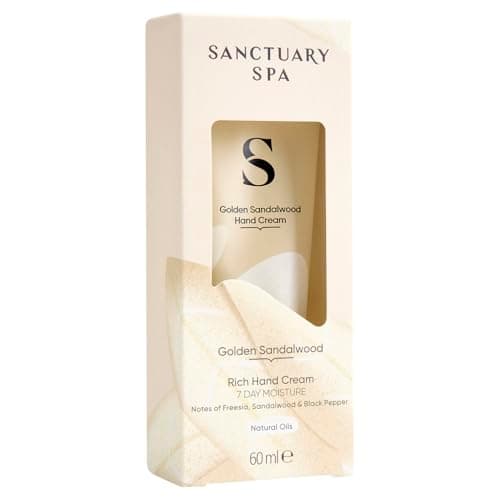 Image of Sanctuary Spa Golden Sandalwood Rich Hand Cream, Moisturiser, Body Cream, Vegan and Cruelty Free 60ml