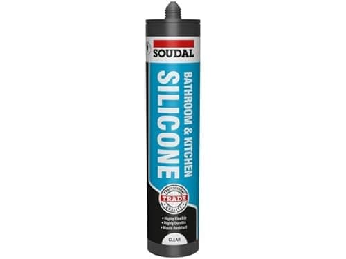Image of Soudal Trade Bathroom & Kitchen Acetic Curing Silicone Low Modulus Sanitary Sealant Cartridge 290ml Premium anti-Fungicidal Agent, Flexible, Waterproof, Fast curing & Mould Resistant (Clear)