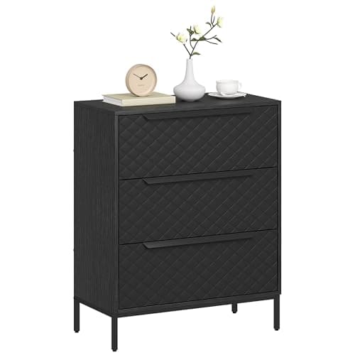 Image of HOMCOM Chest of Drawers, Dresser with 3 Fabric Drawers, Bedroom Storage Unit with Aluminium Handles and Wood-effect Top for Living Room, Hallway, Entryway, Black