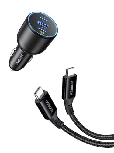 Image of UGREEN 130W Car Charger & 100W USB-C Cable-3 Port 12V Fast Charger for iPhone 17/16 Series and Galaxy S25/S24, with 2M 100W Type-C to C Cable for MacBook, iPad Pro and Laptops