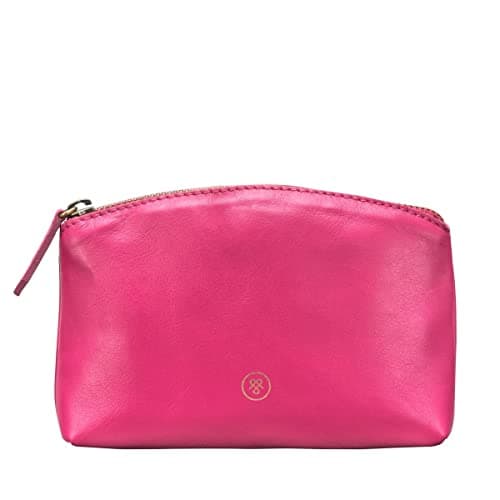 Image of Maxwell Scott - Womens Luxury Italian Leather Small Soft Makeup Cosmetic Bag - Handmade in Italy - The Chia Nappa Hot Pink